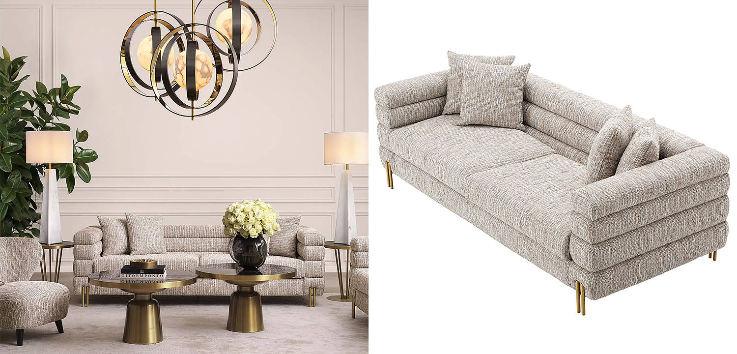 Диван Eichholtz Sofa York Бежево-серый Латунь Диван Eichholtz Sofa York Бежево-серый Латунь - Loft-Concept в Орле
