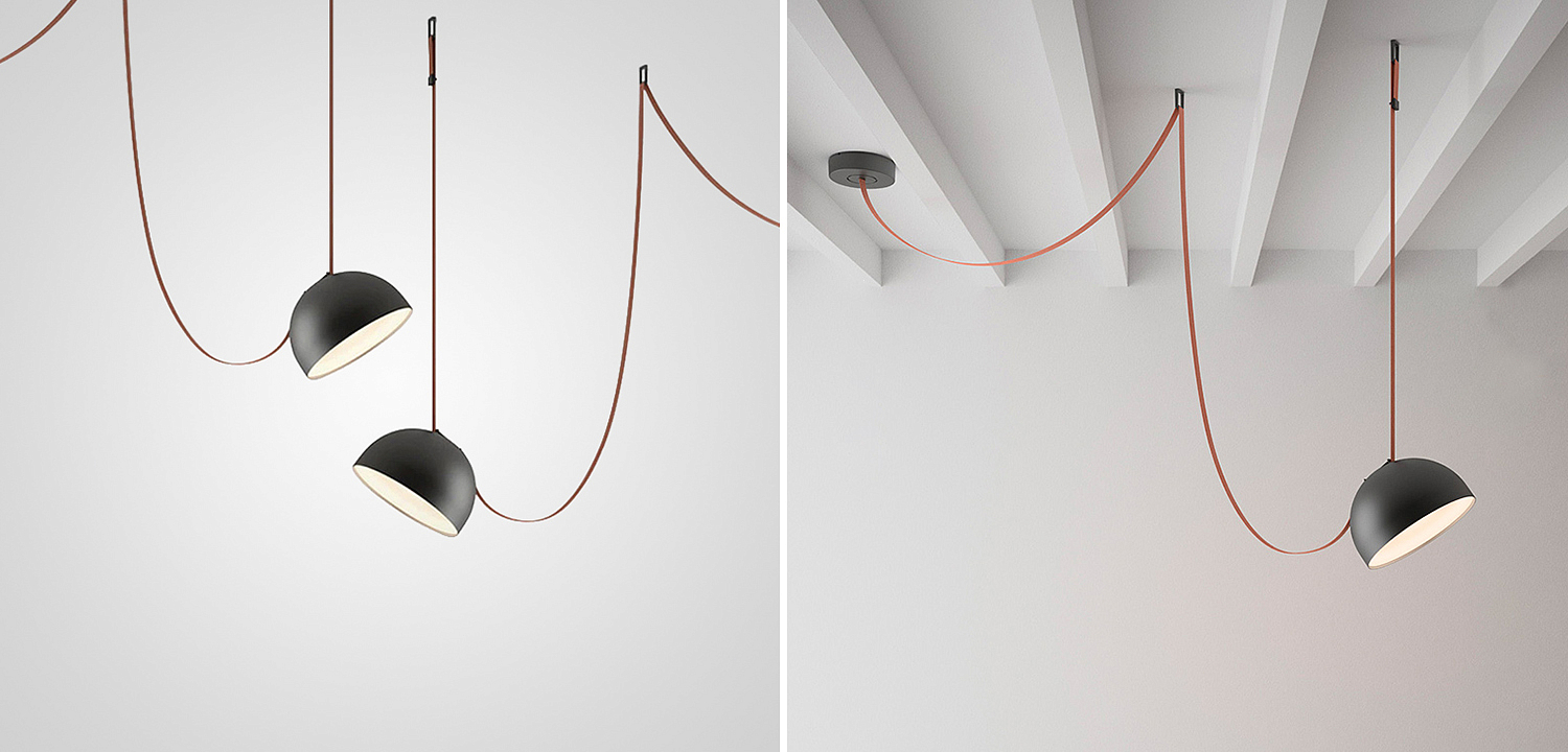 Vibia PLUSMINUS Подвесной светодиодный светильник c черным абажуром на красном текстильном тросе Vibia PLUSMINUS Подвесной светодиодный светильник c черным абажуром на красном текстильном тросе - Loft-Concept в Орле