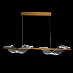 Люстра линейная золотистого цвета с двумя прозрачными волнистыми элементами Wave Line варинант исполнения - 3 | Loft Concept в Орле