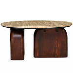 Кофейный столик с круглой столешницей на 2-х массивных деревянных ножках Tandem Travertine and Wood варинант исполнения - 1 | Loft Concept в Орле