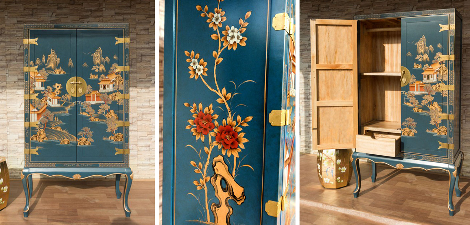 Голубой Шкаф в Китайском стиле Chinese Village Cabinet Голубой Шкаф в Китайском стиле Chinese Village Cabinet - Loft-Concept в Орле