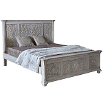 Двуспальная кровать из массива манго с резьбой Vega Grey Mango Bed варинант исполнения - 2 | Loft Concept в Орле