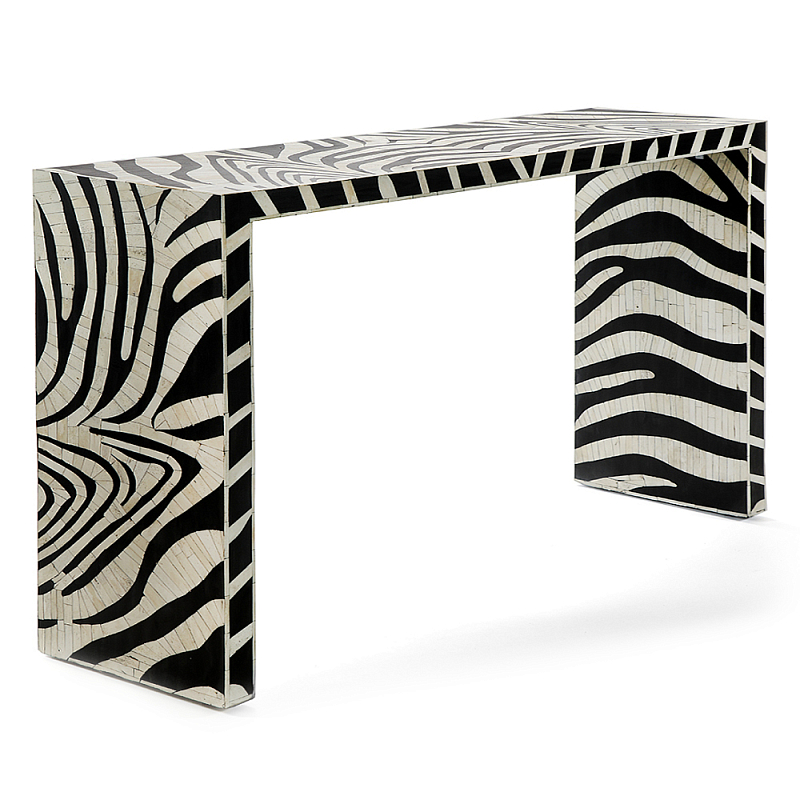 Консоль Дизайнерская Kenya Console ZEBRA Bone Inlay black ivory ( слоновая кость ) Черный в Орле | Loft Concept 