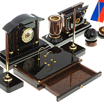 Настольный письменный набор с часами из природного камня обсидиана Peace Contract варинант исполнения - 4 | Loft Concept в Орле