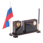 Настольный письменный набор с часами из природного камня обсидиана For the Deputy варинант исполнения - 2 | Loft Concept в Орле