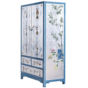 Голубой шкаф в Китайском стиле ручная роспись Blue Pearl Chinese Cabinet