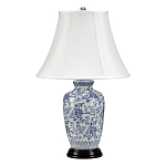 Настольная лампа с фарфоровым основанием с декоративным орнаментом и белым абажуром на темной круглой подставке Elstead Lighting варинант исполнения - 1 | Loft Concept в Орле