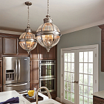 Подвесной светильник с прозрачным стеклянным плафоном в форме шара цвета никеля в индустриальном стиле на цепи 3 лампы Feiss варинант исполнения - 3 | Loft Concept в Орле