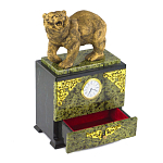 Часы настольные с декором в виде медведя и выдвижным ящиком из натурального камня Змеевик Bear Stone Clock варинант исполнения - 3 | Loft Concept в Орле
