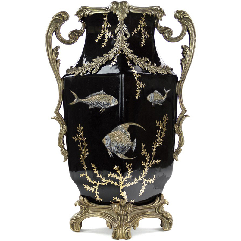 Фарфоровая ваза Gold Algae Fish Vase Черный Бронза Золотой Фарфоровая ваза Gold Algae Fish Vase Черный Бронза Золотой в Орле | Loft Concept