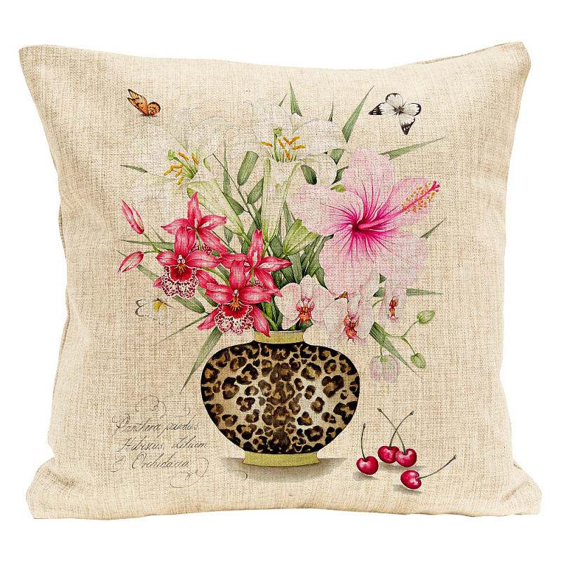 Декоративная подушка Hibiscus and Orchids Pillow Мульти Бежевый Декоративная подушка Hibiscus and Orchids Pillow Мульти Бежевый в Орле | Loft Concept