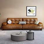 Диван кожаный с каркасом из массива дерева Medieval Furniture варинант исполнения - 1 | Loft Concept в Орле