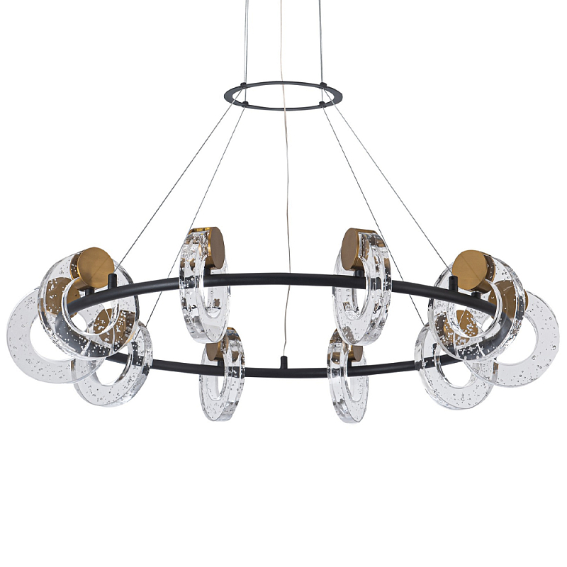Кольцевая люстра с круглыми стеклянными плафонами в виде колец Olympe Glass Chandelier Черный Прозрачное Стекло Латунь Кольцевая люстра с круглыми стеклянными плафонами в виде колец Olympe Glass Chandelier Черный Прозрачное Стекло Латунь в Орле | Loft Concept