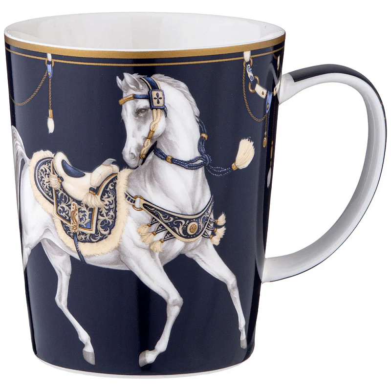 Кружка из фарфора синяя с изображением лошади 400 мл Porcelain Horse Set Белый Синий Золотой Кружка из фарфора синяя с изображением лошади 400 мл Porcelain Horse Set Белый Синий Золотой в Орле | Loft Concept