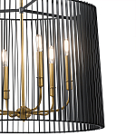 Люстра цвета латунь с 6-ю лампами свечами внутри цилиндрического абажура из черных металлических реек Kichler варинант исполнения - 3 | Loft Concept в Орле