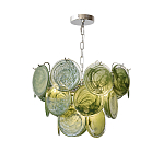Люстра из зеленых стеклянных дисков с перламутровым эффектом Green Glowing Glaze варинант исполнения - 7 | Loft Concept в Орле