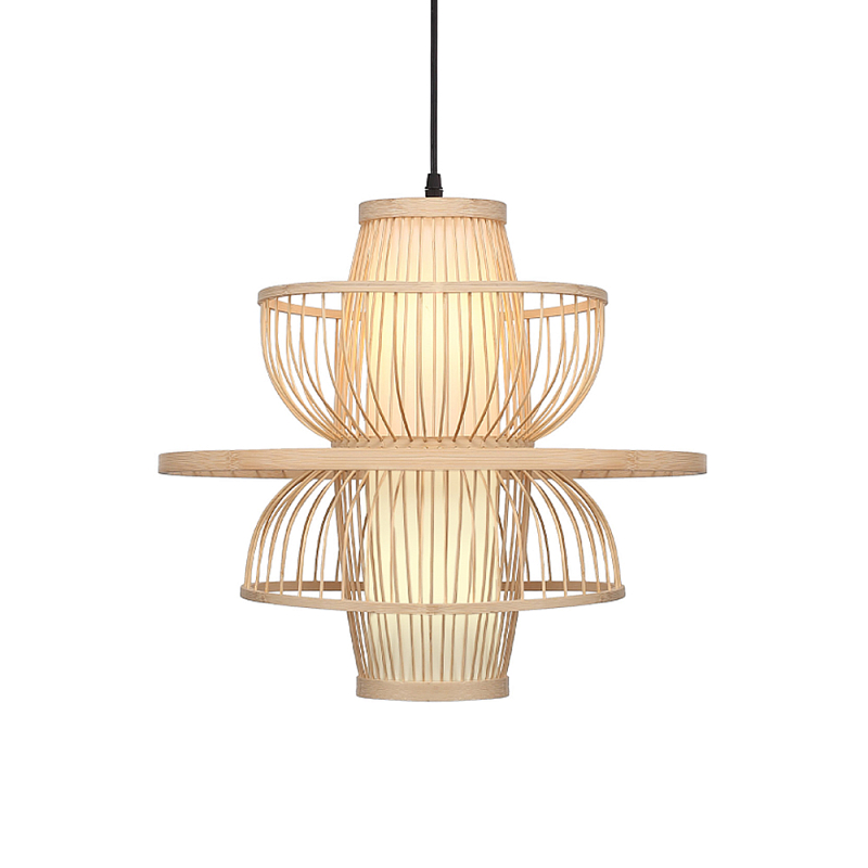Подвесной светильник фигурный из деревянных прутьев с плафоном из натуральной ткани Light Inside the Cell Древесина в Орле | Loft Concept 