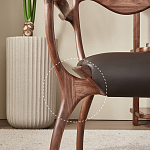 Стул деревянный с мягким сиденьем из коричневой натуральной кожи Moon Walnut Furniture варинант исполнения - 3 | Loft Concept в Орле