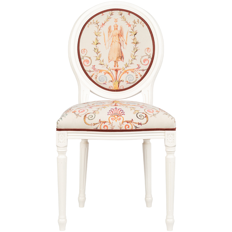 Стул из массива бука бежевый с растительным орнаментом Raffael Angel Beige Chair Белый Бежевый Мульти в Орле | Loft Concept 