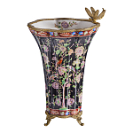 Ваза из фарфора черная с цветочной росписью и бронзовой стрекозой Spring Garden варинант исполнения - 1 | Loft Concept в Орле