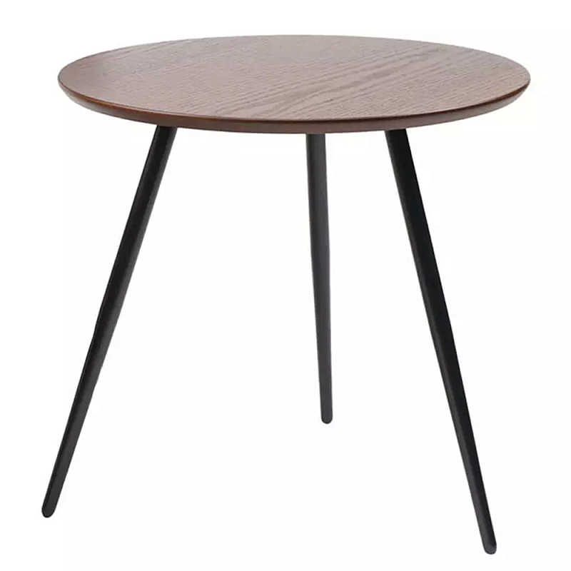 Кофейный столик с круглой столешницей на 3-х черных ножках Laconic Stylish Design Коричневый Черный Кофейный столик с круглой столешницей на 3-х черных ножках Laconic Stylish Design Коричневый Черный в Орле | Loft Concept