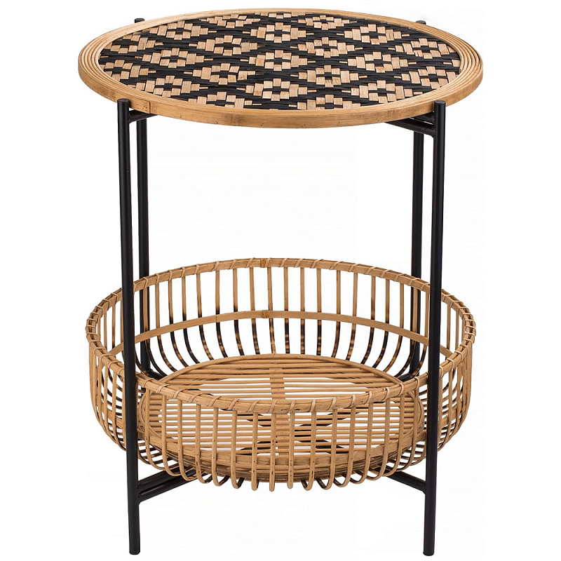 Круглый кофейный стол с плетеной столешницей и полкой Norberta Wicker Coffee Table Коричневый Черный Круглый кофейный стол с плетеной столешницей и полкой Norberta Wicker Coffee Table Коричневый Черный в Орле | Loft Concept