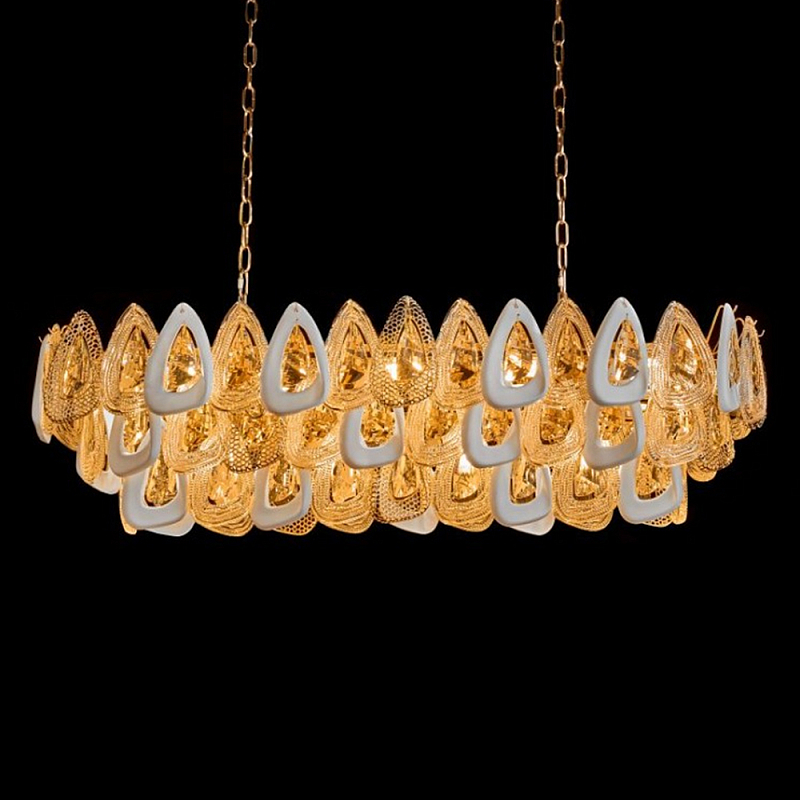 Люстра овальная с многослойными белыми и прозрачными подвесками Character Chandelier Золотой Прозрачный Белый Люстра овальная с многослойными белыми и прозрачными подвесками Character Chandelier Золотой Прозрачный Белый в Орле | Loft Concept