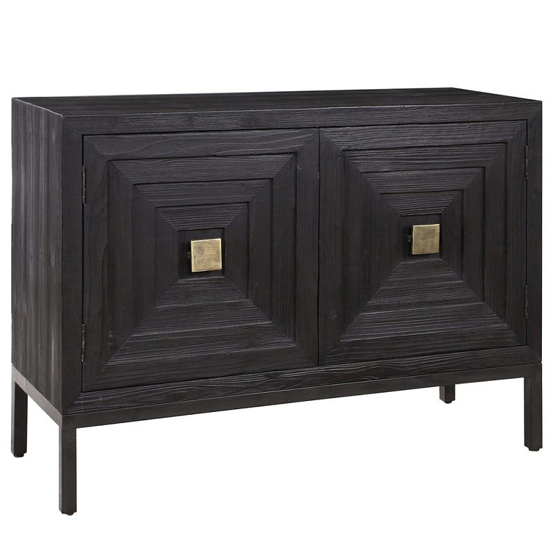 Тумба черная из дерева двухдверная Geometric Double Door Nightstand Черный Тумба черная из дерева двухдверная Geometric Double Door Nightstand Черный в Орле | Loft Concept