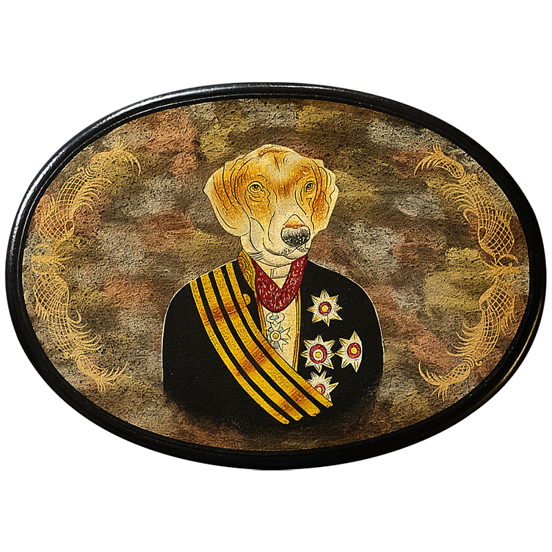 Картина в овальной раме Chinoiserie Labrador Dog Portrait Золотой Черный Красный Мульти в Орле | Loft Concept 