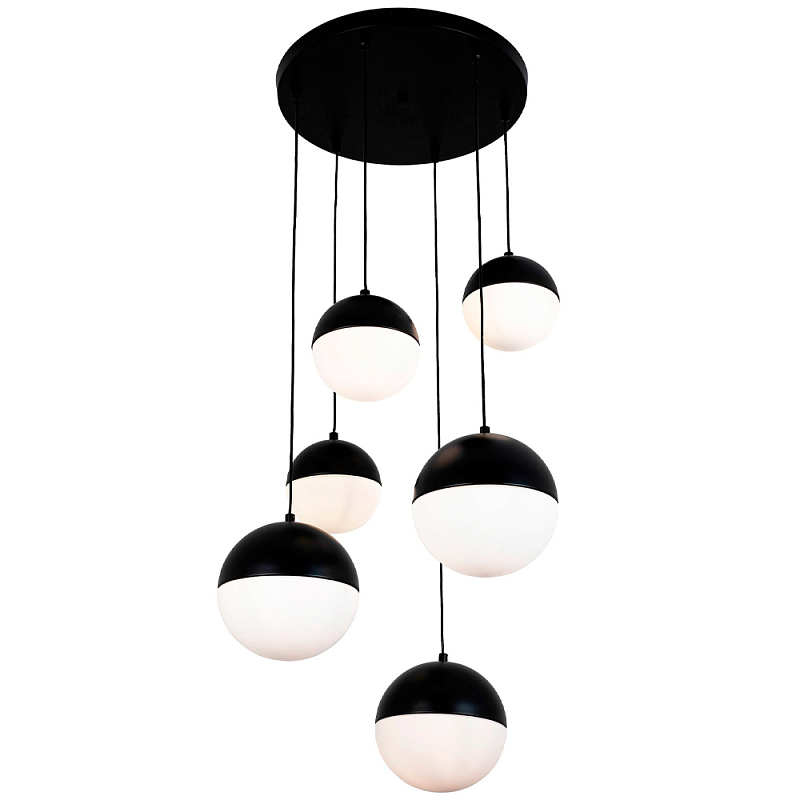 Каскадный светильник с 6-ю плафонами шары Ponzio Flos Cascade Black Sphere Hanging Lamp Черный Белый Каскадный светильник с 6-ю плафонами шары Ponzio Flos Cascade Black Sphere Hanging Lamp Черный Белый в Орле | Loft Concept