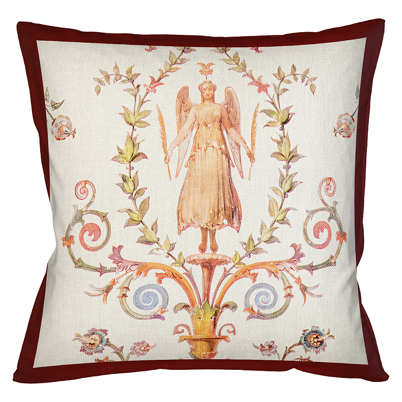 Декоративная подушка бежевая с растительным орнаментом Raffael Angel Beige Red Cushion Бежевый Мульти Бургундский красный Декоративная подушка бежевая с растительным орнаментом Raffael Angel Beige Red Cushion Бежевый Мульти Бургундский красный в Орле | Loft Concept