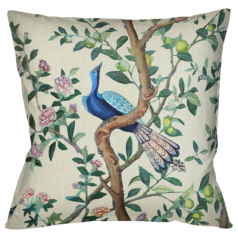 Подушка декоративная с изображением птицы в саду Beige Chinoiserie Blue Bird in the Garden Cushion Мульти Бежевый Подушка декоративная с изображением птицы в саду Beige Chinoiserie Blue Bird in the Garden Cushion Мульти Бежевый в Орле | Loft Concept
