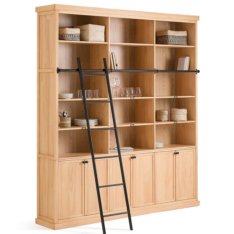 Книжный шкаф из массива сосны с металлической лестницей Burton Wood Cabinet Книжный шкаф из массива сосны с металлической лестницей Burton Wood Cabinet в Орле | Loft Concept