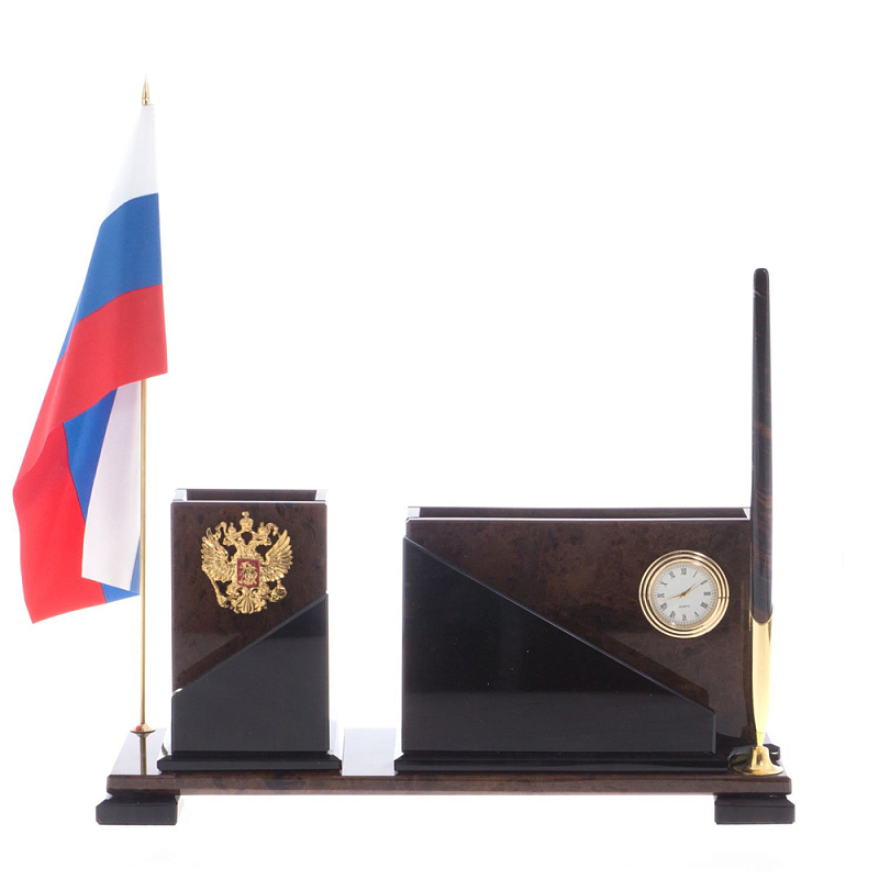 Настольный письменный набор с часами из природного камня обсидиана For the Deputy Коричневый Настольный письменный набор с часами из природного камня обсидиана For the Deputy Коричневый в Орле | Loft Concept