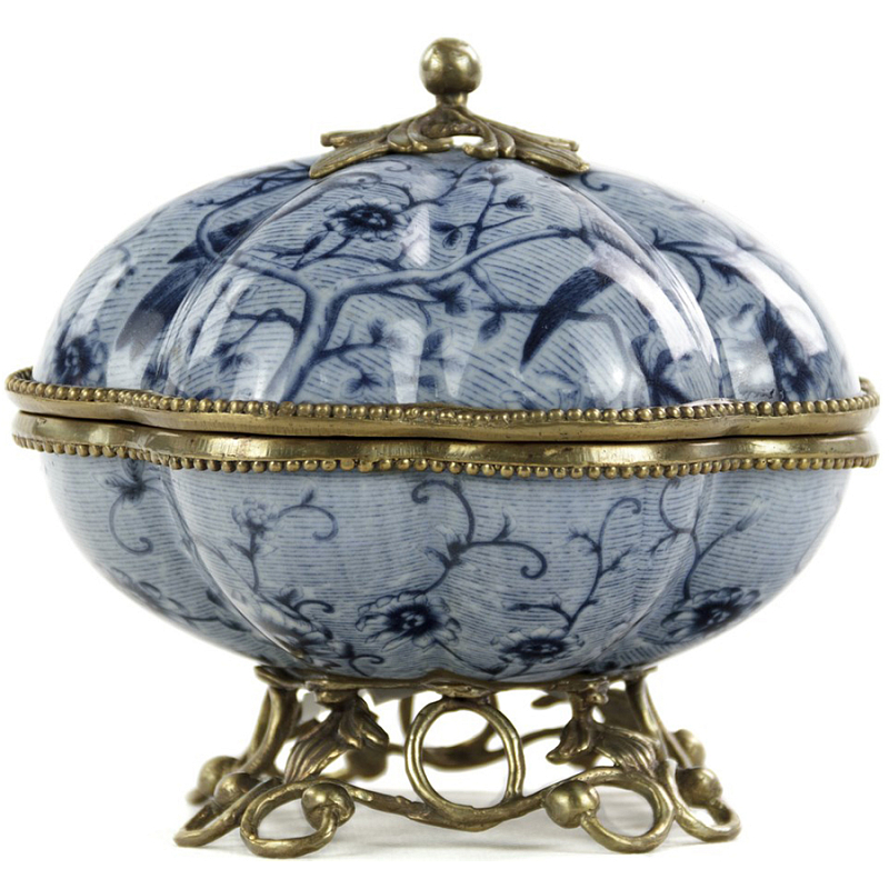 Шкатулка Floral Blue Ornament Синий Бронза Белый Шкатулка Floral Blue Ornament Синий Бронза Белый в Орле | Loft Concept