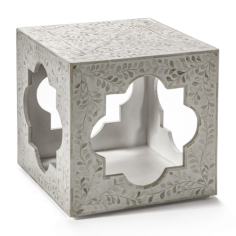 Приставной столик с перламутром Bone Inlay Side Table Floral Design ivory ( слоновая кость ) в Орле | Loft Concept 
