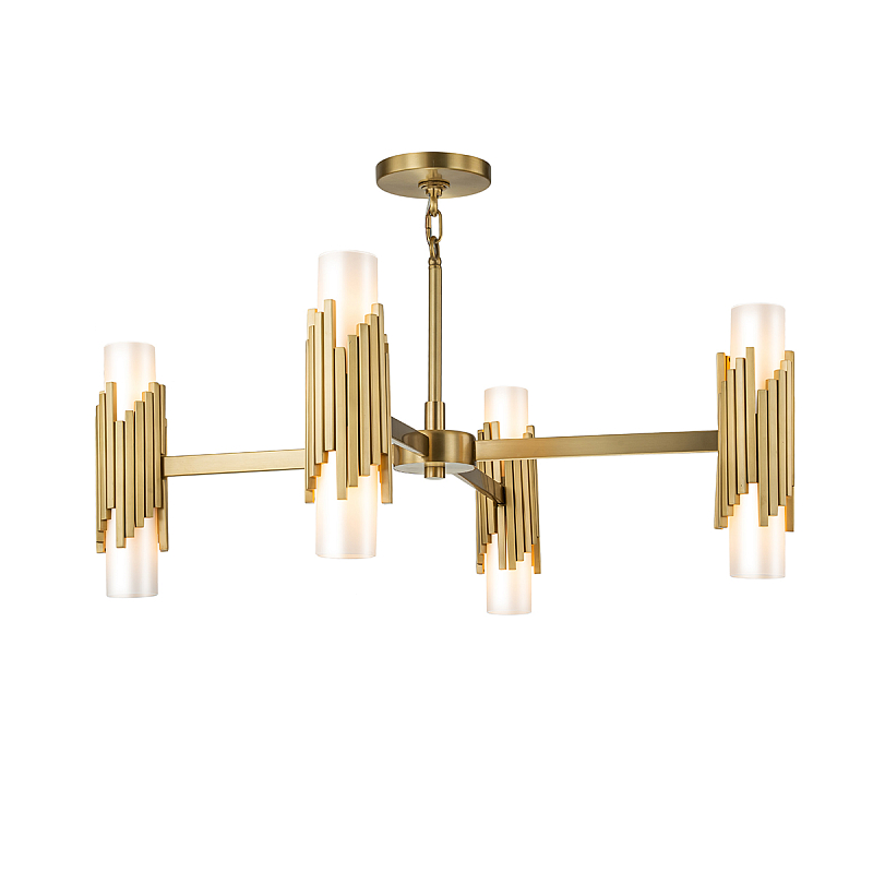 Люстра цвета латунь с 4-мя матовыми цилиндрическими плафонами Elstead Lighting Белый Винтажная латунь в Орле | Loft Concept 