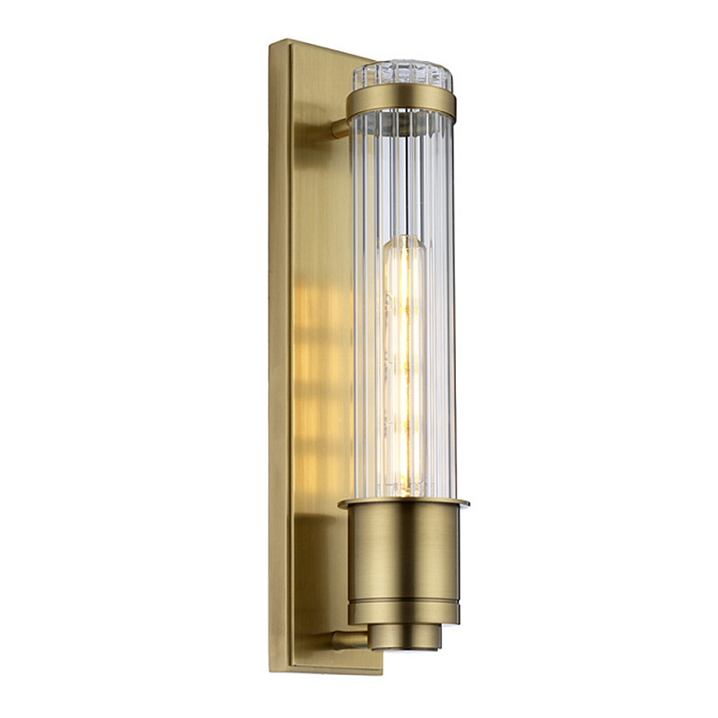 Бра вертикальное с рифленым стеклянным плафоном и прямоугольным основанием Quintiesse Латунь Хром в Орле | Loft Concept 