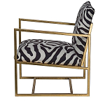 Кресло с металлическим золотистым каркасом и мягкой обивкой с чёрно-белым принтом зебры Wild animals варинант исполнения - 2 | Loft Concept в Орле