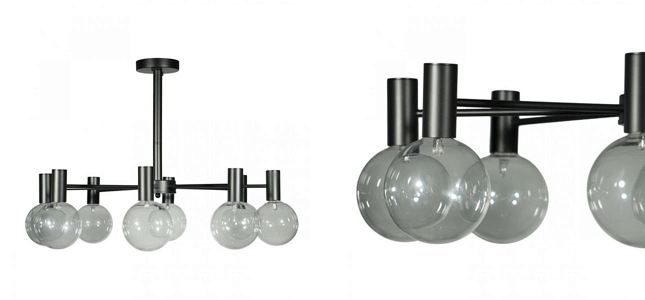 Люстра с дымчатым стеклом Smoke Glass BLACK 8 ламп Люстра с дымчатым стеклом Smoke Glass BLACK 8 ламп - Loft-Concept в Орле