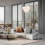 Люстра из белых стеклянных дисков на серебрянном каркасе White Glowing Reflectors варинант исполнения - 2 | Loft Concept в Орле