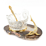 Икорница с ложкой с декором "Кадушка" с гравировкой на подставке из натурального камня Агат Decorative Cavair Dishes варинант исполнения - 2 | Loft Concept в Орле