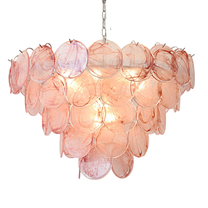 Люстра с каскадом из круглых розовых стеклянных дисков Pink Light Waterfall