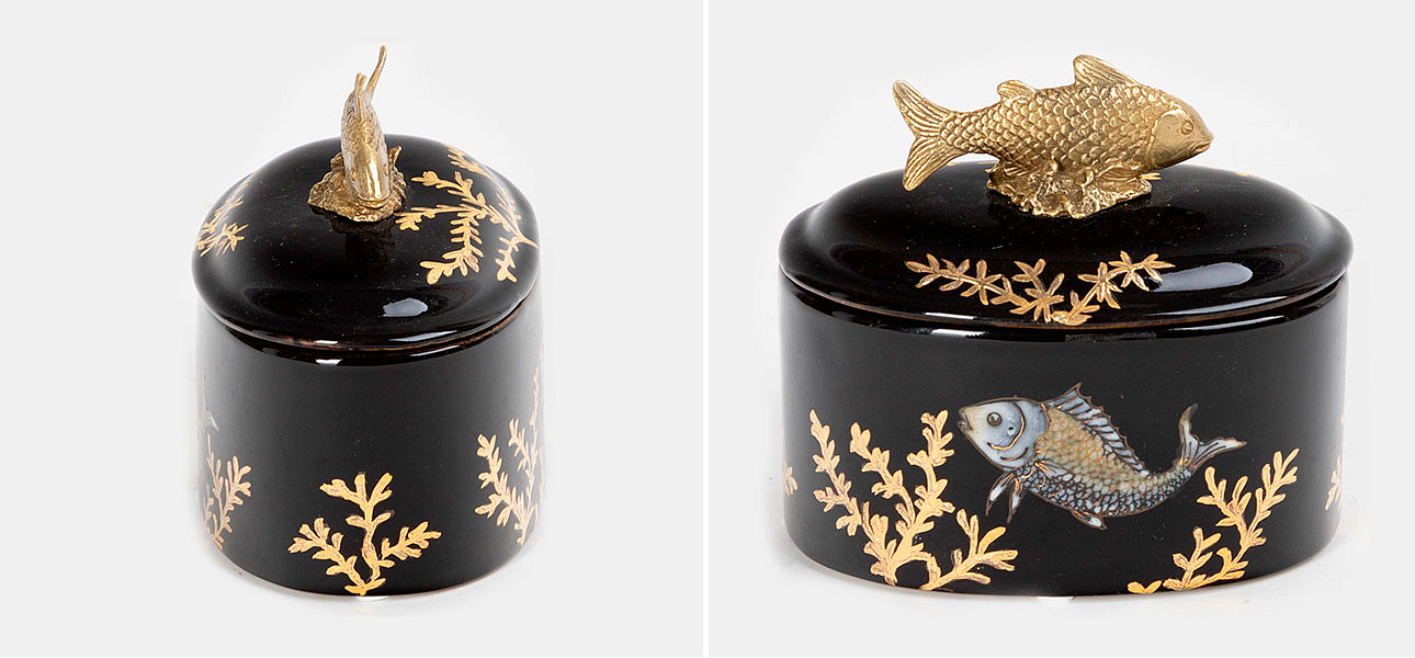 Шкатулка черная фарфоровая Золотая Рыбка Gold fish Шкатулка черная фарфоровая Золотая Рыбка Gold fish - Loft-Concept в Орле