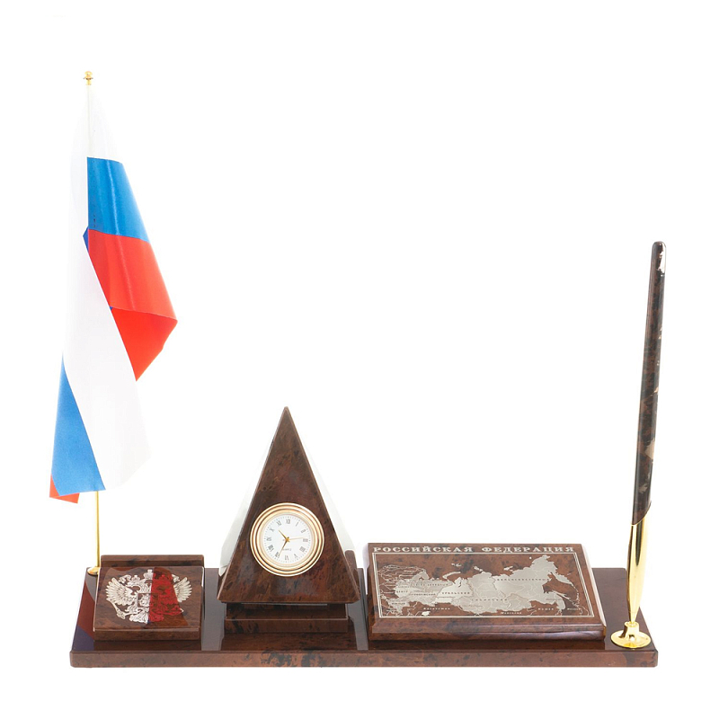 Настольный письменный набор с часами в виде пирамиды из природного камня обсидиана Pyramid of Time Коричневый Бронза Настольный письменный набор с часами в виде пирамиды из природного камня обсидиана Pyramid of Time Коричневый Бронза в Орле | Loft Concept