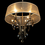 Люстра подвесная круглая с тканевым полупрозрачным абажуром и подвесками 4 лампы Gilded Elegance варинант исполнения - 5 | Loft Concept в Орле