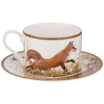Чайная пара из фарфора с изображением утки и лисы 300 мл Hunting Porcelain Collection варинант исполнения - 1 | Loft Concept в Орле