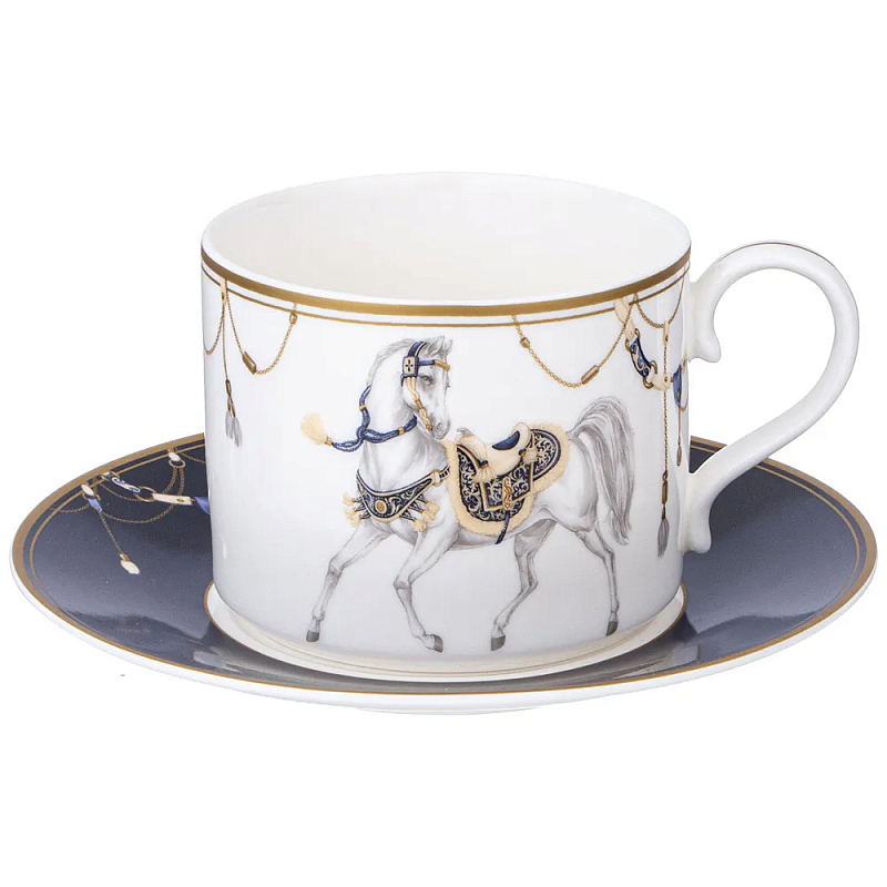 Чайная пара из фарфора с изображением лошади 300 мл Porcelain Horse Set 2 Белый Синий Золотой Чайная пара из фарфора с изображением лошади 300 мл Porcelain Horse Set 2 Белый Синий Золотой в Орле | Loft Concept