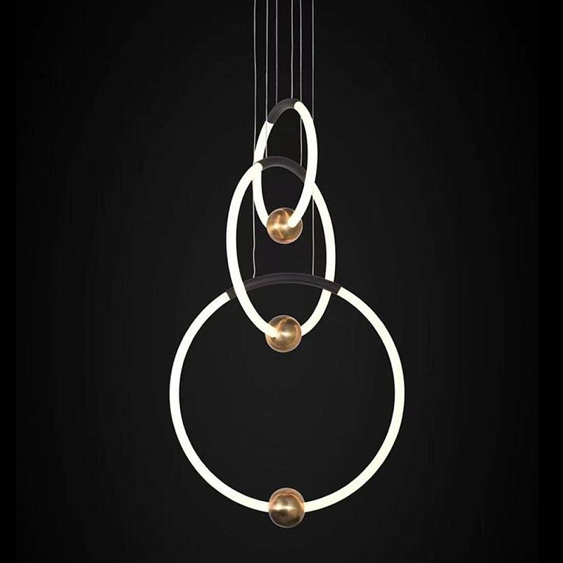 Люстра подвесная светодиодная с 3-мя кольцами Bronze Ring Chandelier Бронза Белый Черный Люстра подвесная светодиодная с 3-мя кольцами Bronze Ring Chandelier Бронза Белый Черный в Орле | Loft Concept