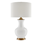 Настольная лампа белого цвета с фарфоровым основанием и латунными акцентами и тканевым абажуром Currey & Company варинант исполнения - 1 | Loft Concept в Орле